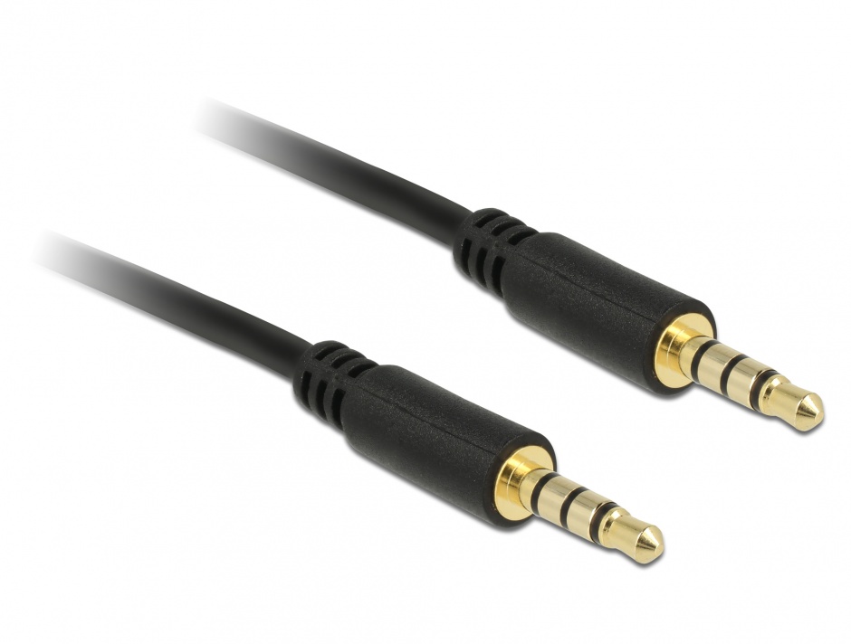 Imagine Cablu stereo jack 3.5mm 4 pini Negru T-T 3m, Delock 83437