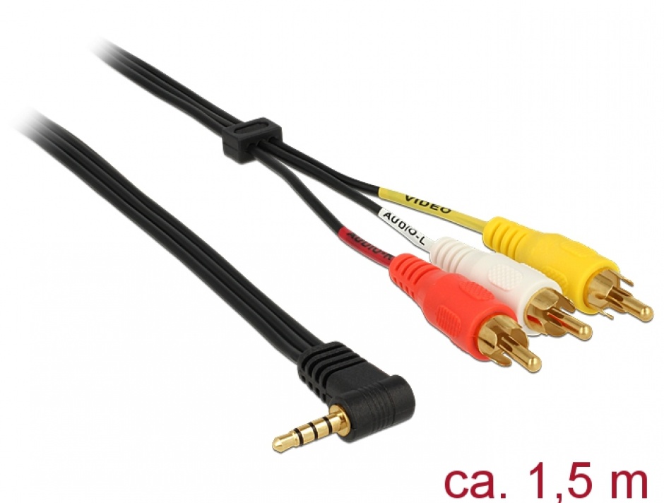 Imagine Cablu Stereo jack 3.5 mm 4 pini la 3 x RCA T-T 1.5m, Delock 84504