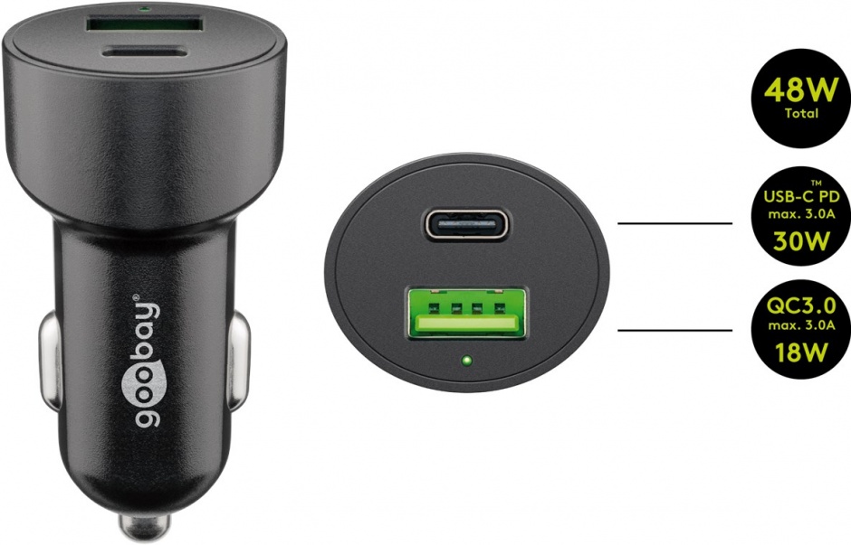 Imagine Incarcator auto 1 x USB-A + 1 x USB-C 48W/3A, Goobay G39908