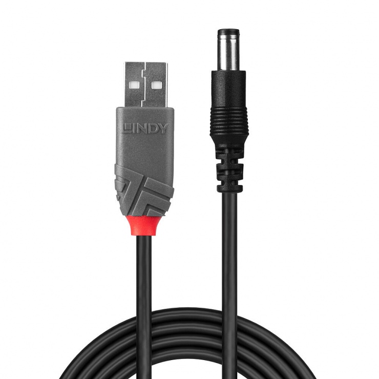 Imagine Cablu de alimentare USB la DC 5.5mm x 2.1mm 1.5m, Lindy L70268