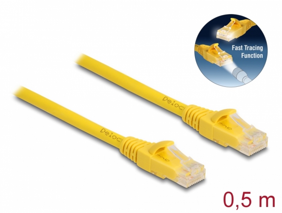 Imagine Cablu de retea RJ45 6A UTP Fast Tracing 0.5m Galben, Delock 80100