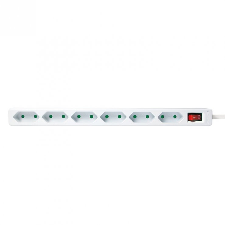 Imagine Prelungitor slim cu 6 prize euro Switch On/OFF 1.5m Alb, Logilink LPS232