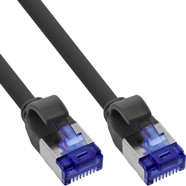 Imagine Cablu de retea slim Cat.6A S/FTP LSOH Negru 0.5m, InLine IL74955S