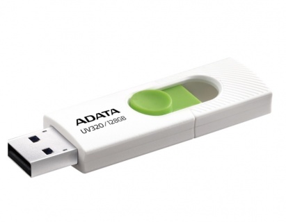 Stick USB 3.1 retractabil UV320 128GB Alb/verde, A-DATA, AUV320-128G-RWHGN